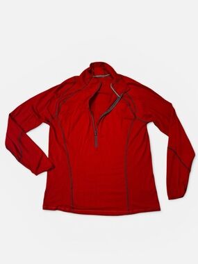 Smartwool mens XL red solid 100% merino wool 1/2 zip pullover sweater EUC